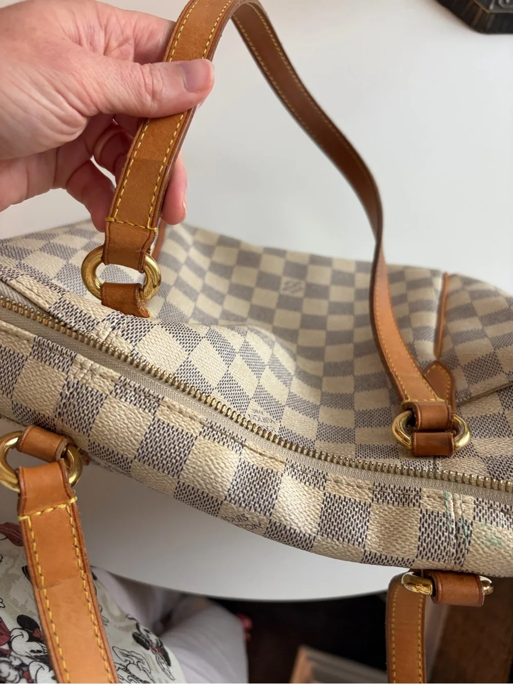 Louis Vuitton Damier Azur Canvas Shoulder Bag in Beige and Brown